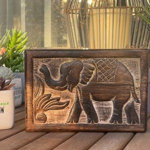 Handmade and handcarved Hippie Boho Elephant Mango Wood Box